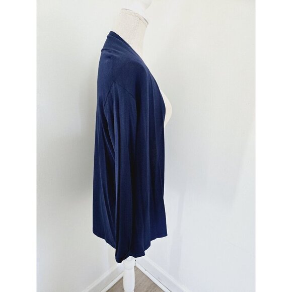 Eileen Fisher Viscose Jersey Navy Blue Knit Open Front Cardigan Sweater XS New - Picture 7 of 11
